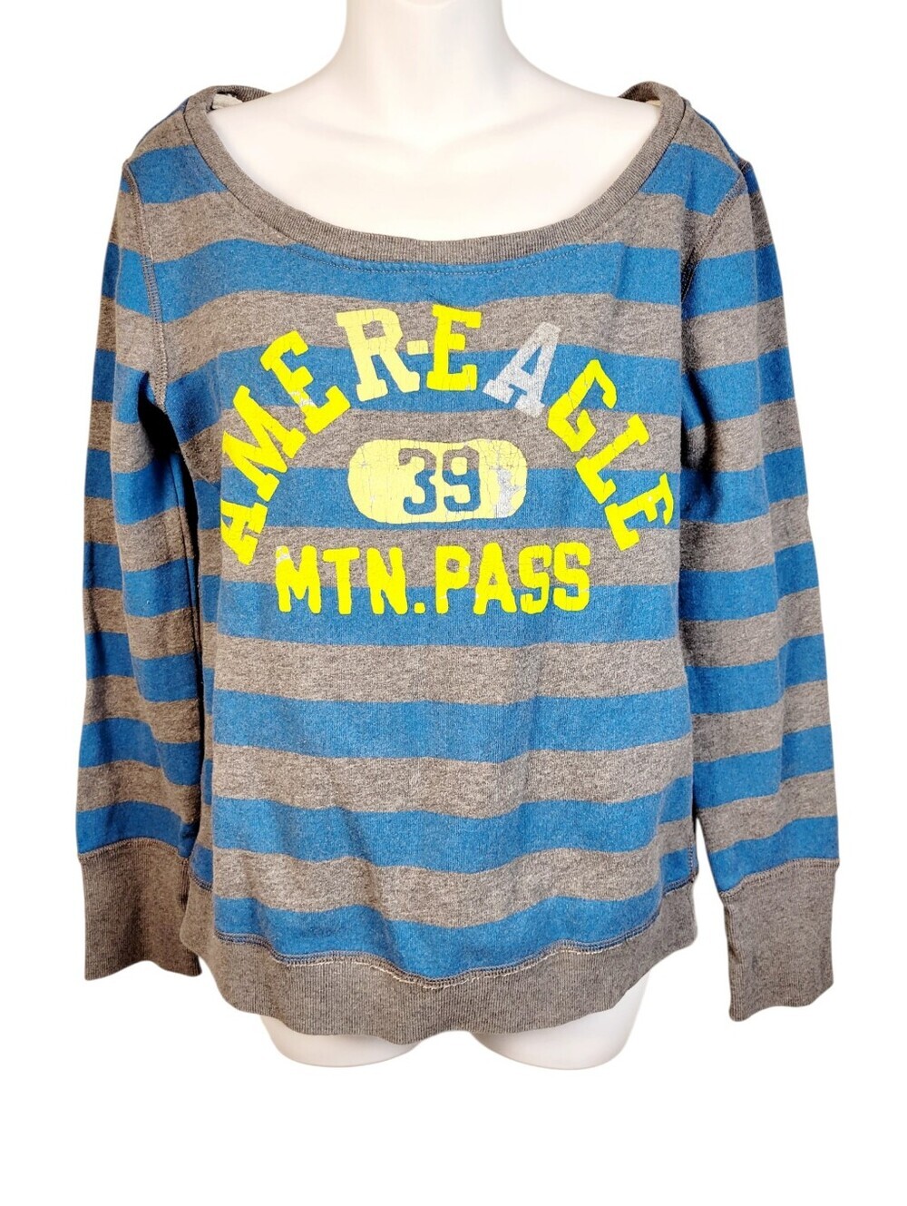 2/$20 American Eagle Outfitters Blue & Grey Graphic Sweatshirt Top Size: M